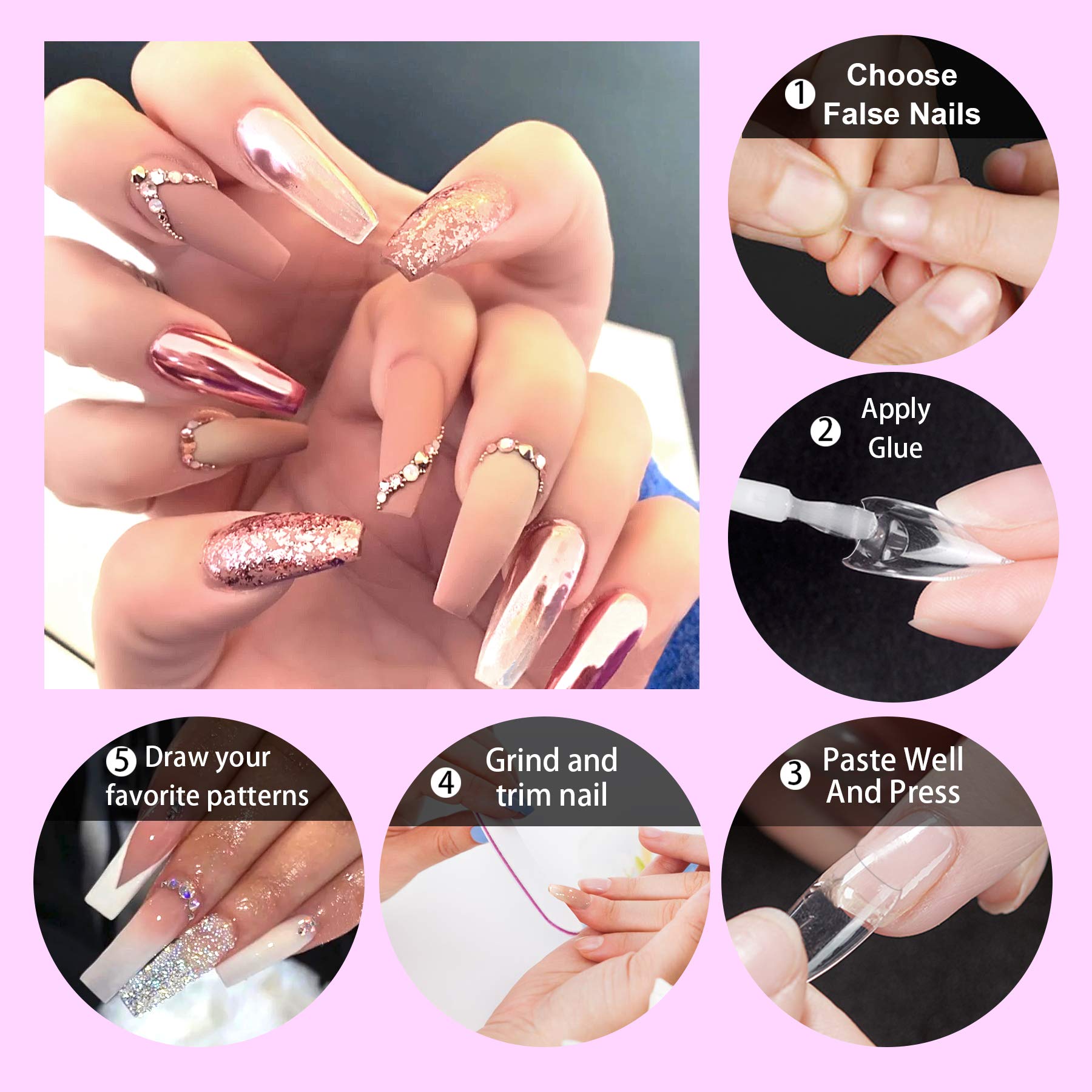 1000PCS Nail Tips Acrylic Nails 10 sizes Artificial Half Cover False Flake Nail Tips for Nail Salon Nail Shop DIY Nail Art Ballerina Nails (French Fake Nail Extension Tips) - Image 5