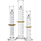 EISCO Premium Graduated Cylinder Set - 50mL, 100mL & 250mL - ASTM, Class A - Protective Collars, Hexagonal Base - Blue Graduations - Borosilicate 3.3 Glass