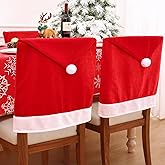 Smiry Christmas Chair Covers Set of 2, Red Santa Hat Chair Back Covers Dining Room, Washable Removable Slipcovers for Christm