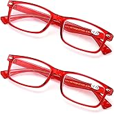 V.W.E. 2 Pairs Casual Rectangular Reading Glasses - Stylish Simple Readers Magnification Transparent Blue Red Clear