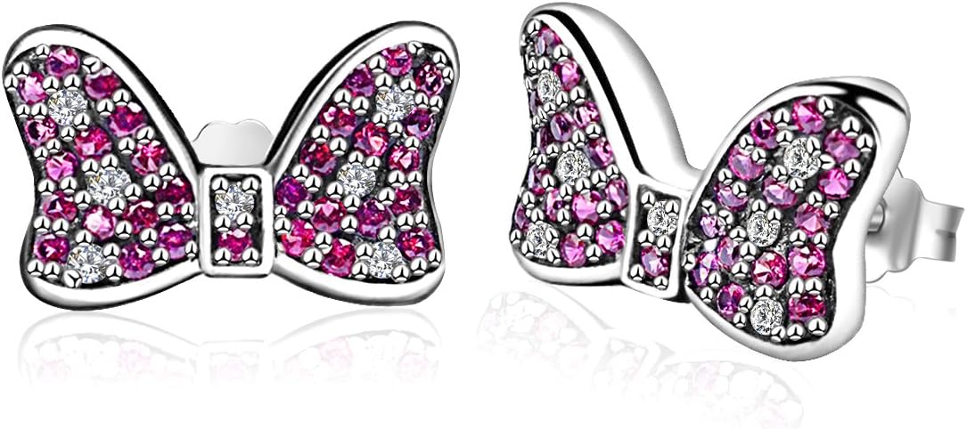 Twenty Plus Disney Earrings Minnie's Sparkling Bow Stud Earrings With Pink & Clear CZ