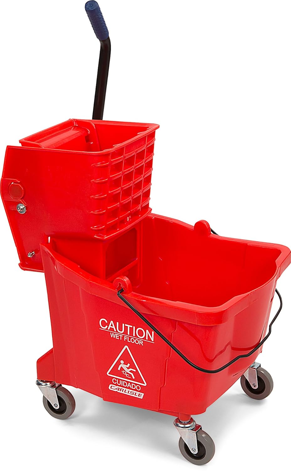 Carlisle 3690405 Commercial Mop Bucket with Side Press Wringer, 35 Quart Capacity, Red