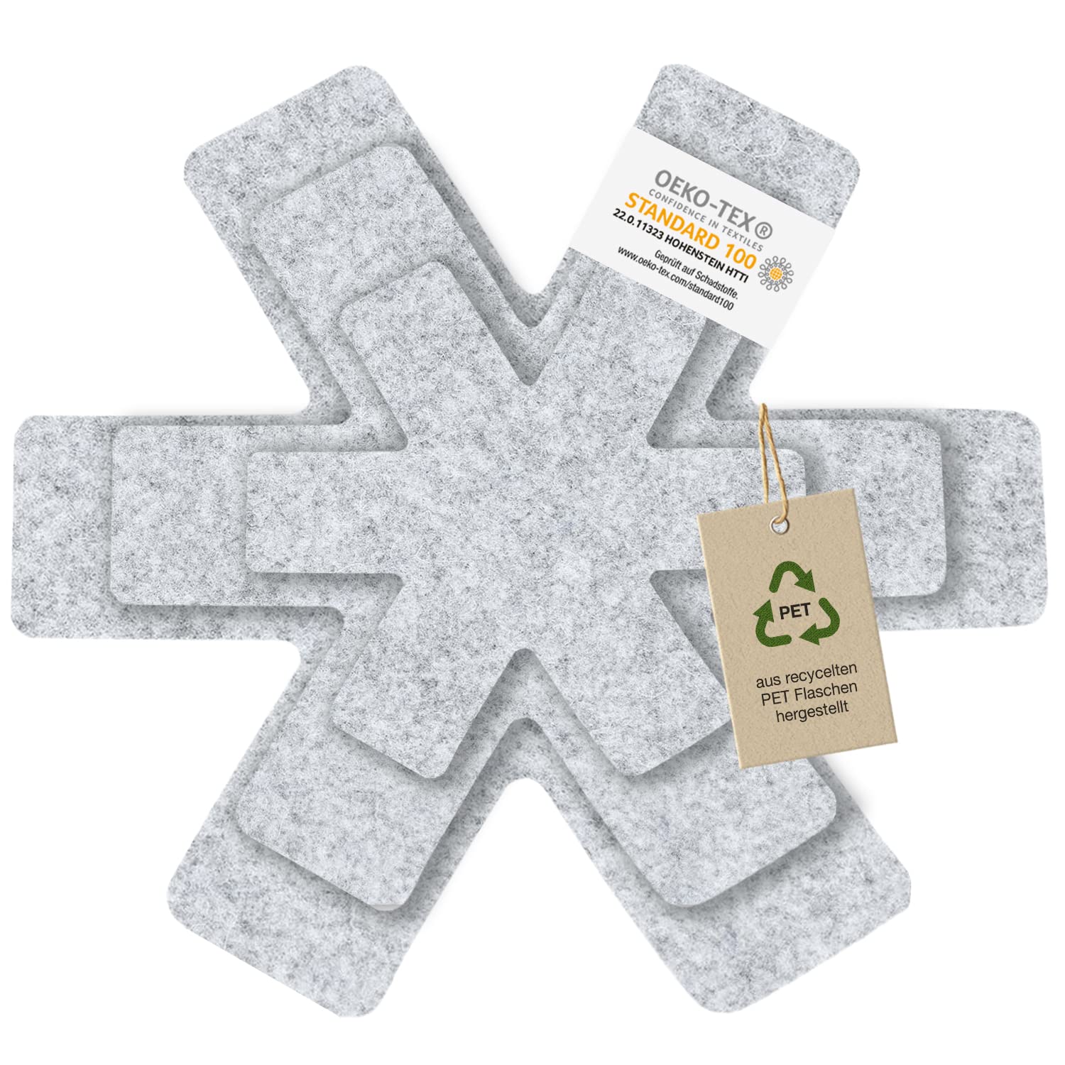 Pan protector, stacking protection for pans, pots, bowls and other kitchen utensils, set of 6, 2 x 33 cm, 2 x 29 cm, 2 x 25 cm, pan protection, pot protector made of felt, light grey