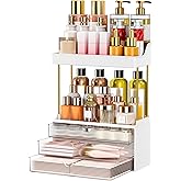 caktraie 12.2"W Makeup Organizer Drawers - 5 Tiers Bathroom Counter Organizer, Cosmetic Storage Drawer for Dresser Countertop and Bathroom Vanity for Large Skincare, Perfume, Clear