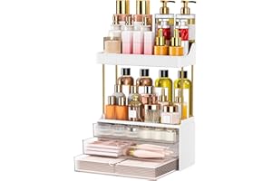 caktraie 5 Tiers Bathroom Counter Organizer - 3 Drawers Makeup Organizer, Cosmetic Storage Drawer for Dresser Countertop and Bathroom Vanity for Large Skincare, Perfume, Clear