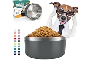IKITCHEN Dog Bowl for Food and Water, 64 Oz Stainless Steel Pet Feeding Bowl, Durable Non-Skid Insulated Heavy Duty with Rubber Bottom for Medium Large Sized Dogs (64 Ounces/8 Cup, Grey)