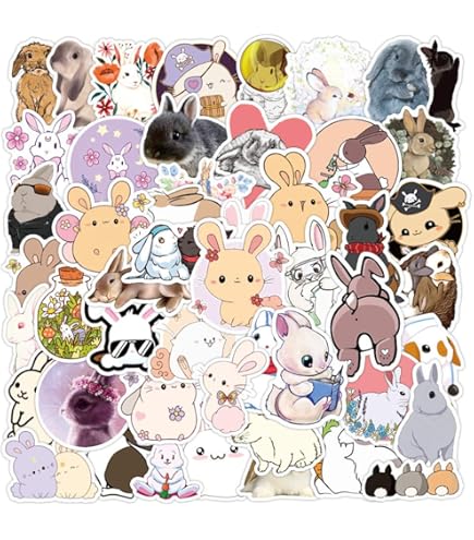 Affoto Cute Rabbit Vinyl Stickers 50 Packs For Laptop Water Bottles Bike Skateboard Luggage Window Bumper Wall Computer Bunny Stickers DIY Decoration - View #3