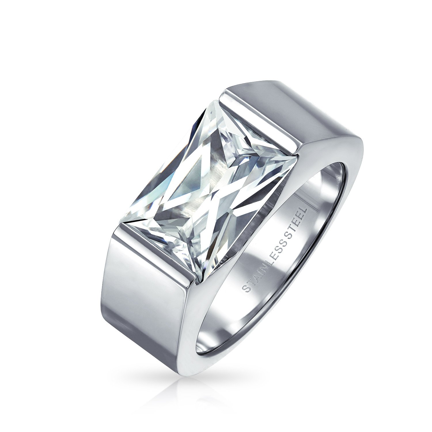 Bling Jewelry Geometric 4ct Square Cubic Zirconia Emerald Cut a Cz Mens Engagement Ring For Men Silver Tone Stainless Buy Online In India At Desertcart In Productid