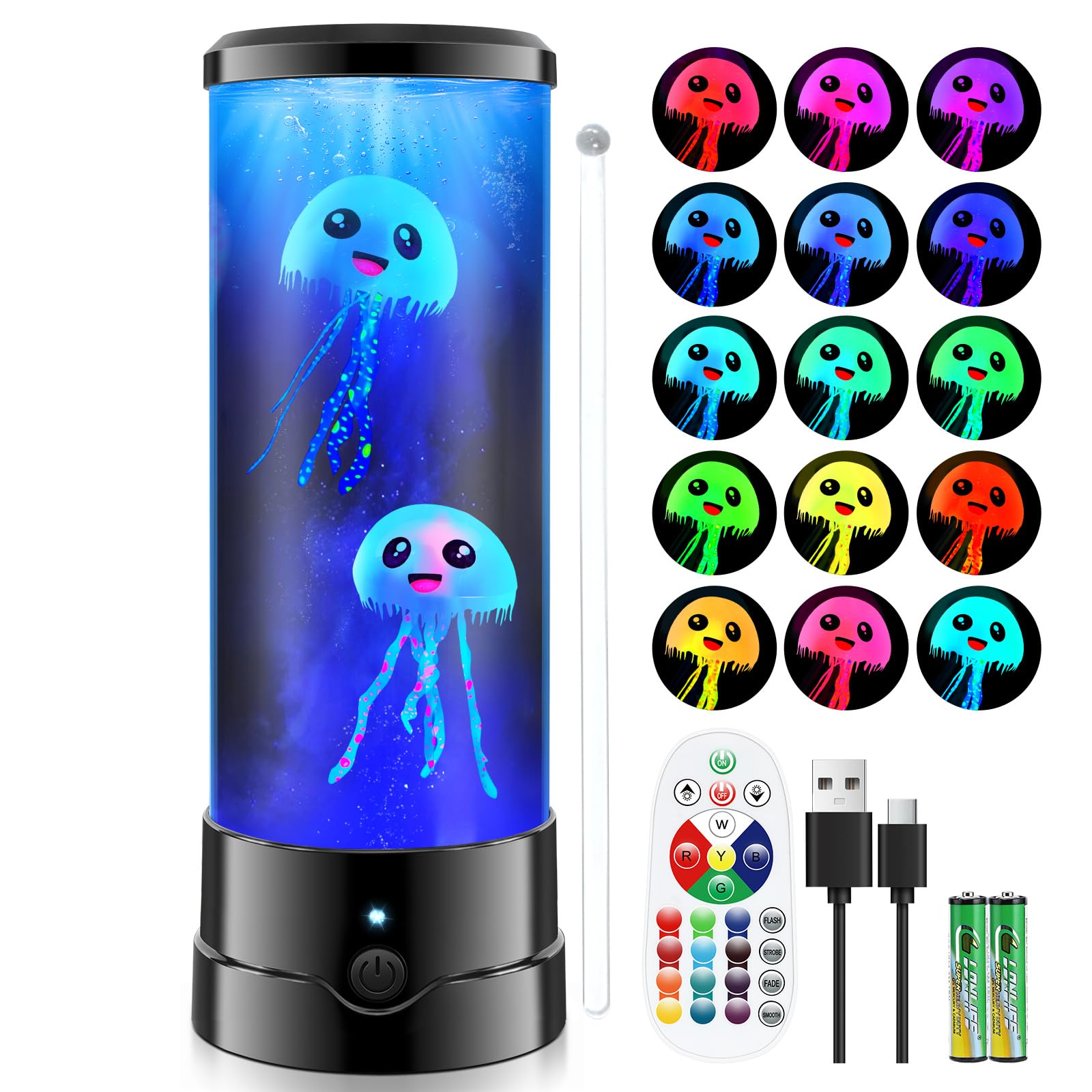 Jellyfish Lamp,16 Color Changing with Remote Control Mood Lamp,USB Powered Jellyfish Bubble Night Light,Jelly Fish Tank Aquarium Decor for Bedroom Living Room Office Desk,Gift for Kids Adult