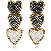 Valentine's Day Earrings for Women - Cute Red Pink White Beaded Heart Dangle Jewelry, Valentines Day Outfit Accessories Gifts