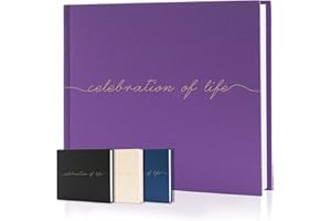 BRAVERIKY Celebration of Life Funeral Guest Book - Twill Guestbook with Memory Table Sign - Hardcover Guest Sign in Book for Funeral Service - 320 Entries, 9"x7.5", Purple