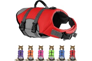 Mklhgty Dog Life Jacket, Reflective & Adjustable Dog Life Vest with Rescue Handle for Swimming and Boating, Ripstop Pet Safety Life Preserver for Small, Medium and Large Dogs