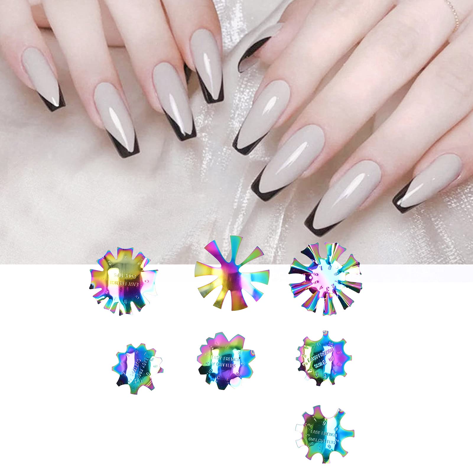 Nail Art Manicure Edge Trimmer, Easy to Use French Smile Line Cutter 7pcs for Nail Salons for Beginners for SPA for Home for Manicurists for Nail Schools(A-G Color)