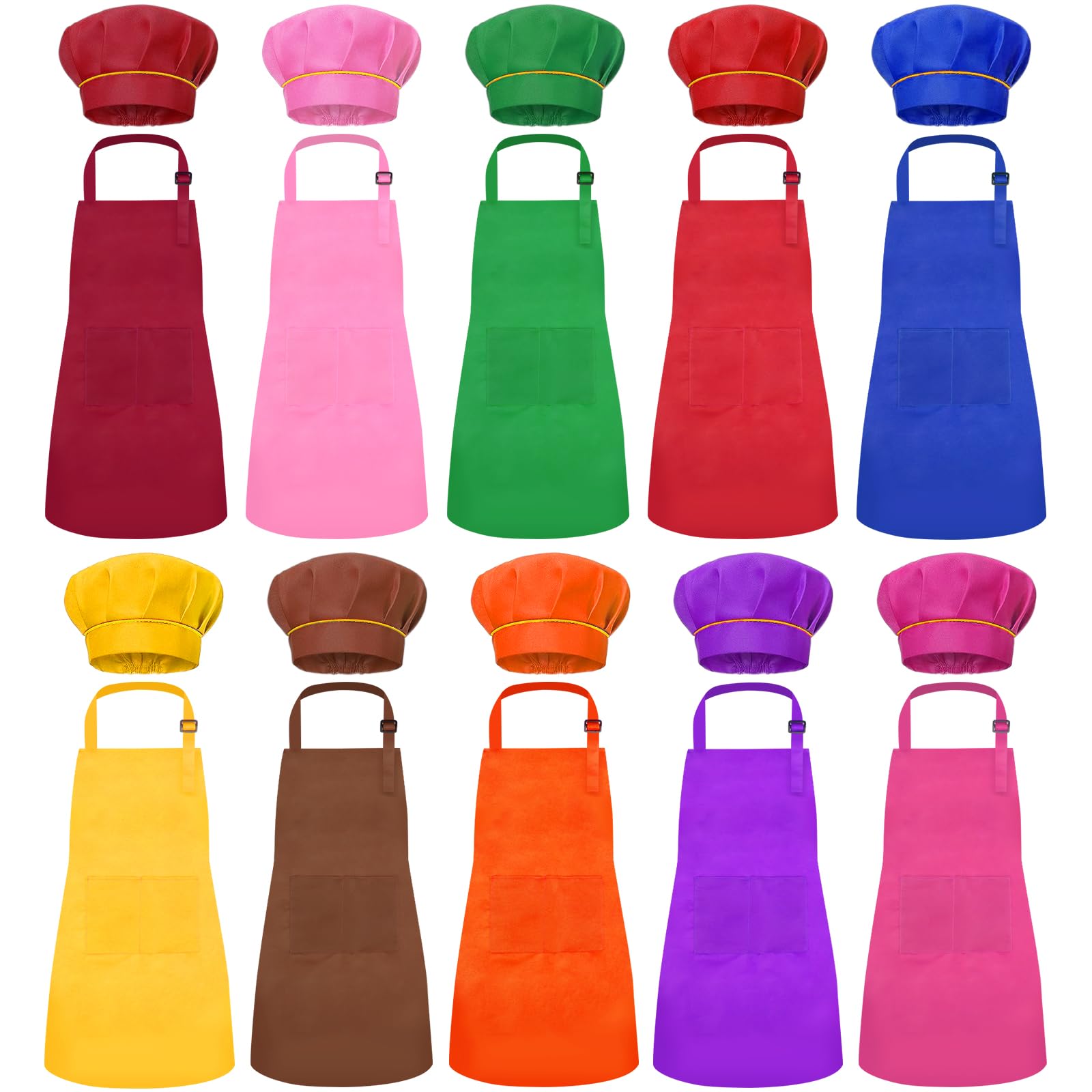 Ecoofor 20 Pieces Kid Aprons and chef hat 10 colors Kids Painting Aprons for Children Adjustable Chef Aprons for Boys and Girls Art Painting Cooking Baking (Large Size for 5-12 Age)