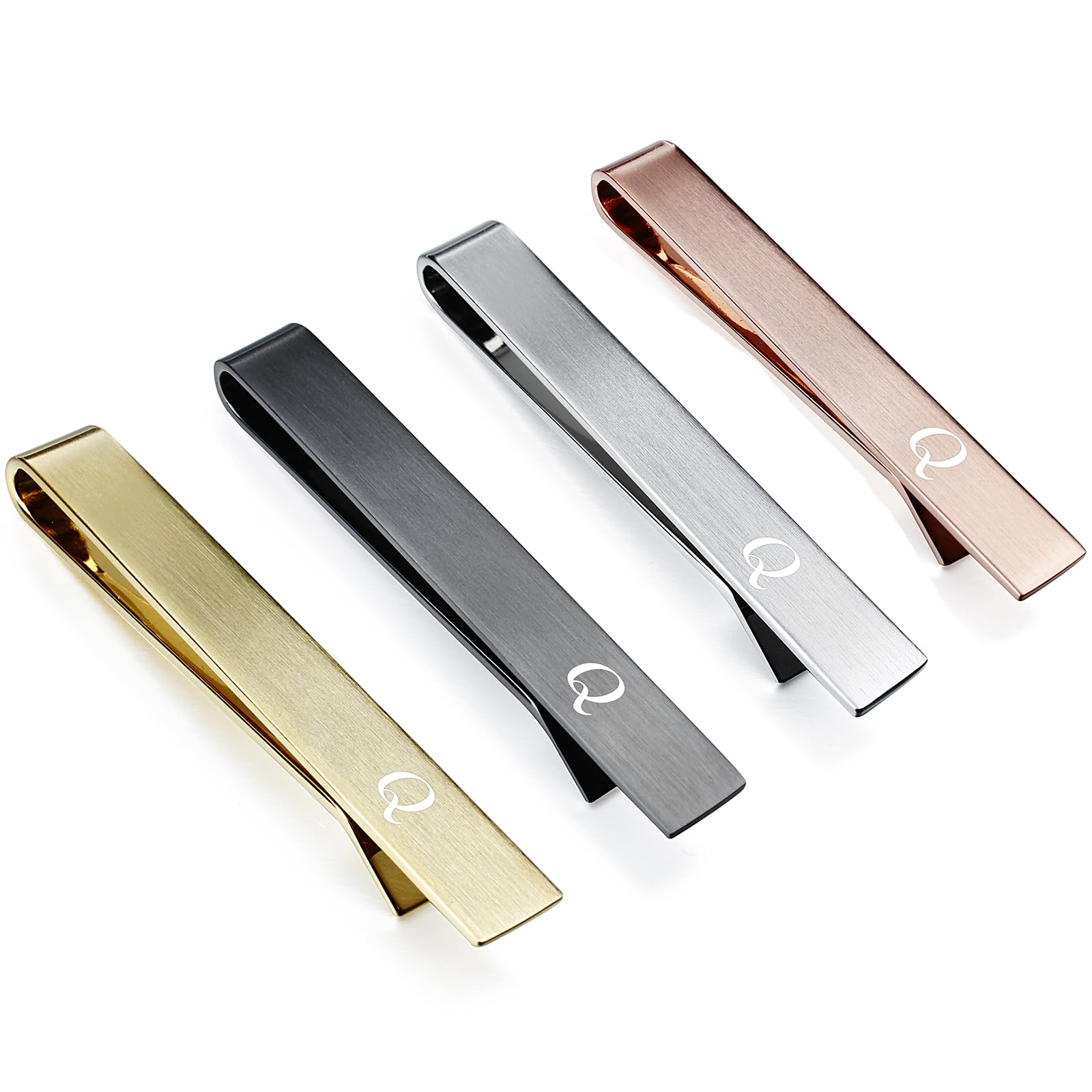 Initial Tie Clip-Skinny Tie Bar for Mens 4Pcs Tie Clips Personalized Suitable for Wedding Anniversary Business and Daily Life Come with a Black Gift Box