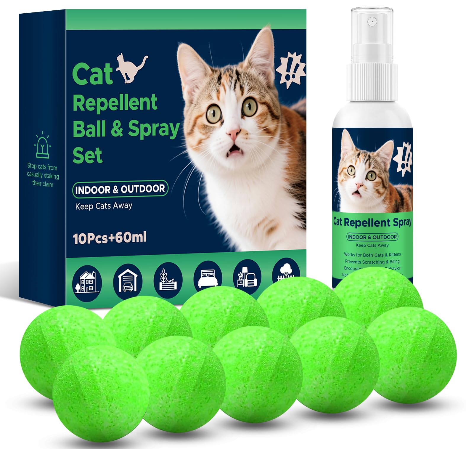 Photo 1 of Cat Repellent Ball &,Spray, Dog Repellent, Natural Peppermint Oil Cat & Dog Deterrent Spray 60ml Outdoor and Indoor, Keep Cats Out of Yard Permanently, Protect Your Yard and Furniture, 10 Count