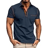 QOSOQ Men's Polo Shirts Short Sleeve Golf Polo T Shirt Lightweight Casual Button Down Shirts Summer Collared with Pocket