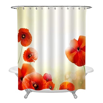 Amazon Com Mitovilla Bright Red Poppy Flowers Shower Curtain