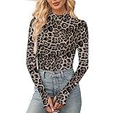 Aoulaydo Long Sleeve Floral Mesh Tops Mockneck Going Out Tops for Women Fashion Spring Outfits 2025