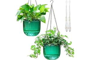 Melphoe 2 Pack Self Watering Hanging Planters Basket Indoor Hanging Flower Pots, 6.5 Inch Outdoor Hanging Plant Pot Basket, with Extra 30 Inch Macrame Plant Hanger for Garden Home Decor