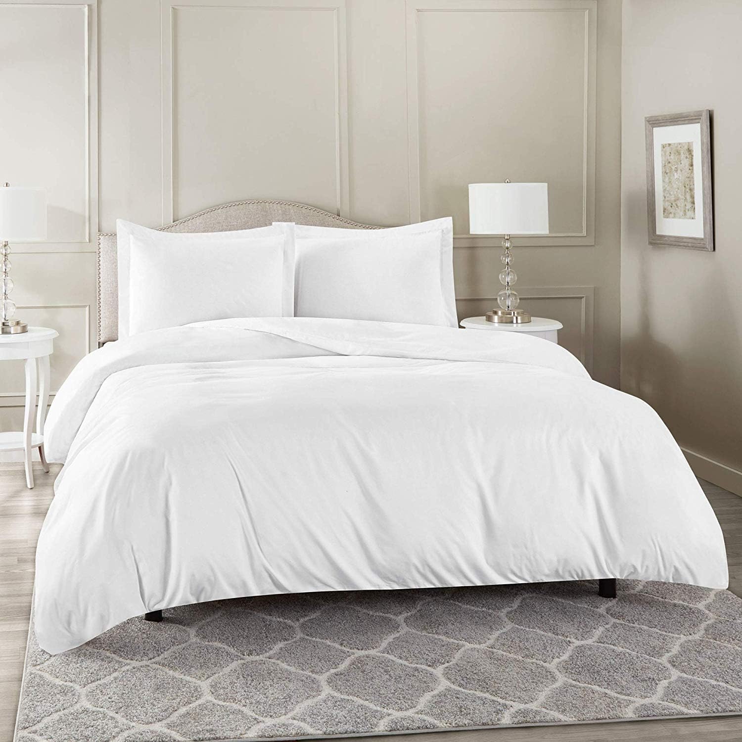 SHEETEX Present Hotel Quality 100% Organic Cotton 600 Thread Count Emperor 96" X 114" Size 1 Piece Duvet Cover and 2 Piece Pillow Shams White Solid
