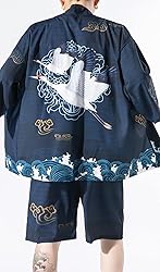 Ambcol Men's Japanese Style Kimono Tops Shorts Sets