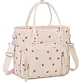 CuriBox Lunch Bag for Women Men - Corduroy Lunch Tote Bag Reusable Insulated Lunch Box Adult Leakproof Portable Large Cooler Tote Bags for Work Picnic or Travel (Beige Strawberry)