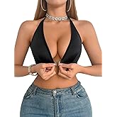 RoseSeek Women's Wireless Front Closure Bras Deep V Neck Halter Top Bralettes