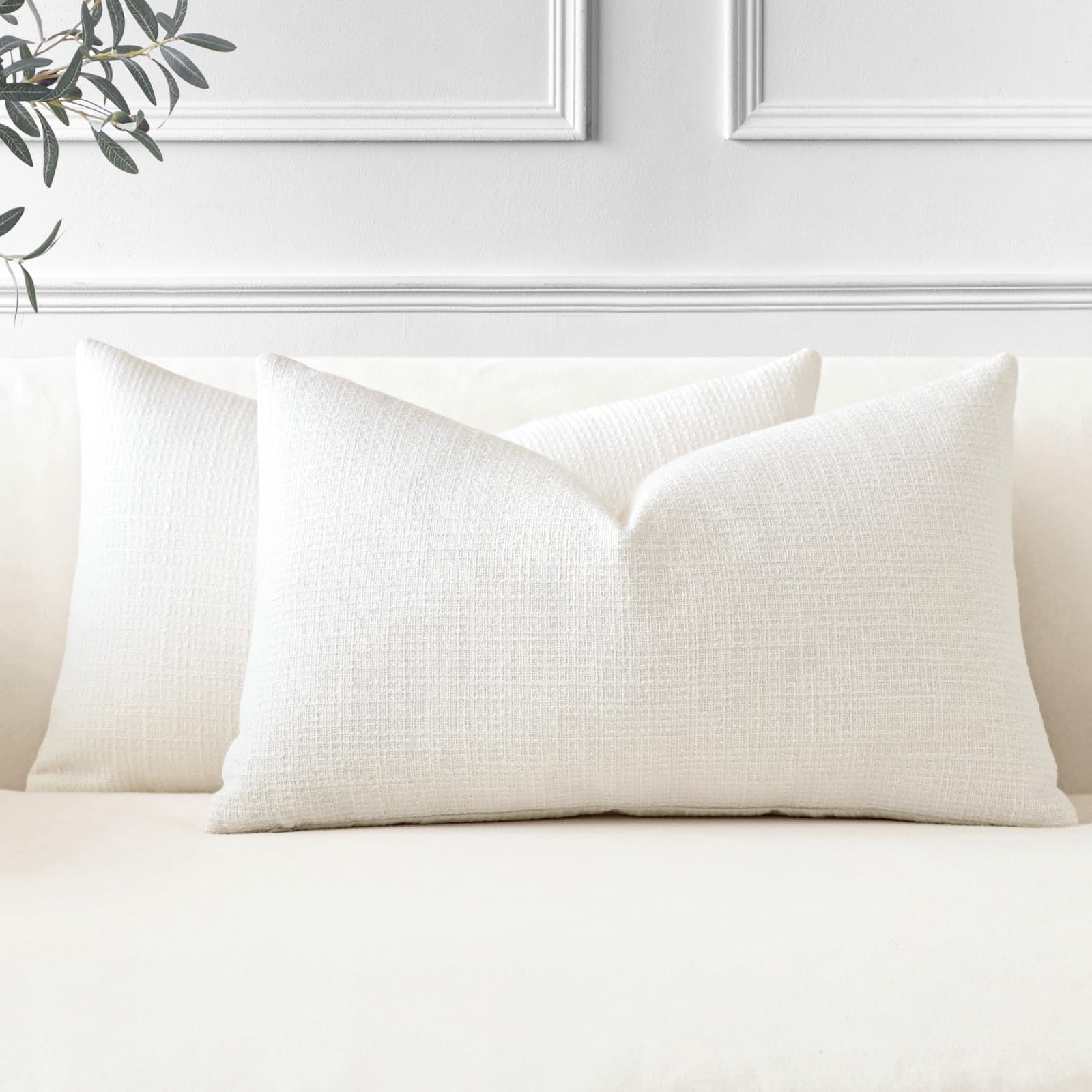 Photo 1 of OTOSTAR Pack of 2 Throw Pillow Covers 16x24 Inch Linen Cream Pillowcases Farmhouse Decorative Solid Pillow Covers 40x60 cm Lumbar Cushion Case for Home Decor Sofa Couch Bed (Cream)