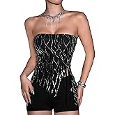 Milumia Women's Sequin Strapless Tube Top Y2k Drawstring Tie Side Party Concert Tops