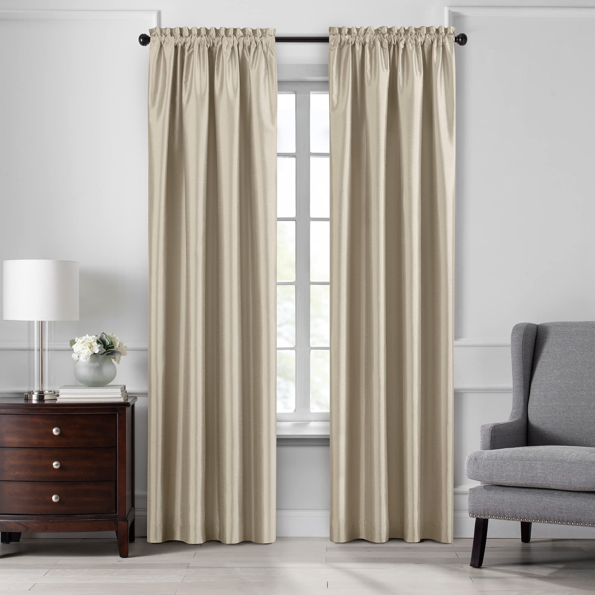 Photo 1 of Elrene Home Fashions Colette Faux-Silk Blackout Window Curtain, 52 in x 95 in (1 Panel), Ivory