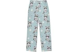 Emelivor Raccoon Flower Teal Pajama Pants Soft Pajama Bottoms with 2 Pockets Lounge Pants S
