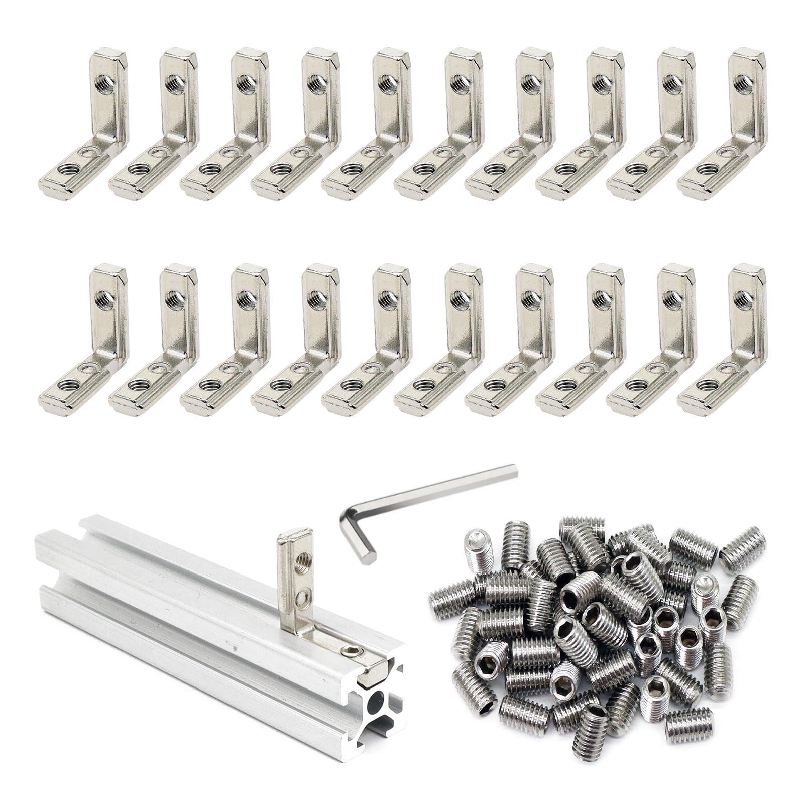 Photo 1 of 20pcs/lot Slivery 2020 Series L-Shape Interior Inside Corner Connector Joint Bracket with Screws for 20x20 Series Aluminum Extrusion Profile Slot 6mm