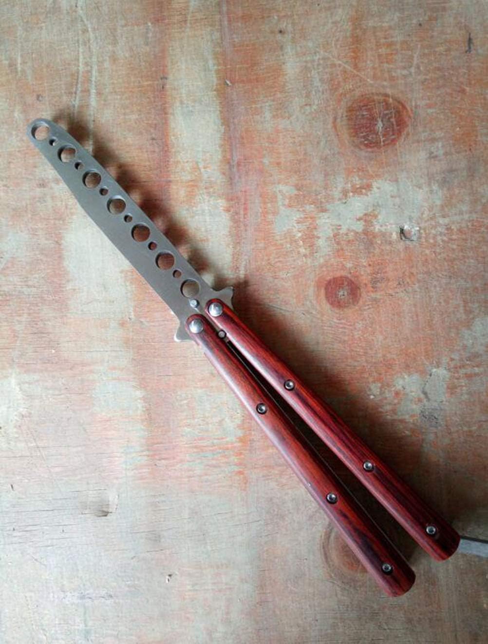 1 Pcs Newest Dull Butterfly Knife Practice Butterfly Knife Butterfly Trainer Butterfly Knife for Training, Unsharpened Blade Wood, Natural Wooden Handle Tactical Folding Knive Tool Set Kit