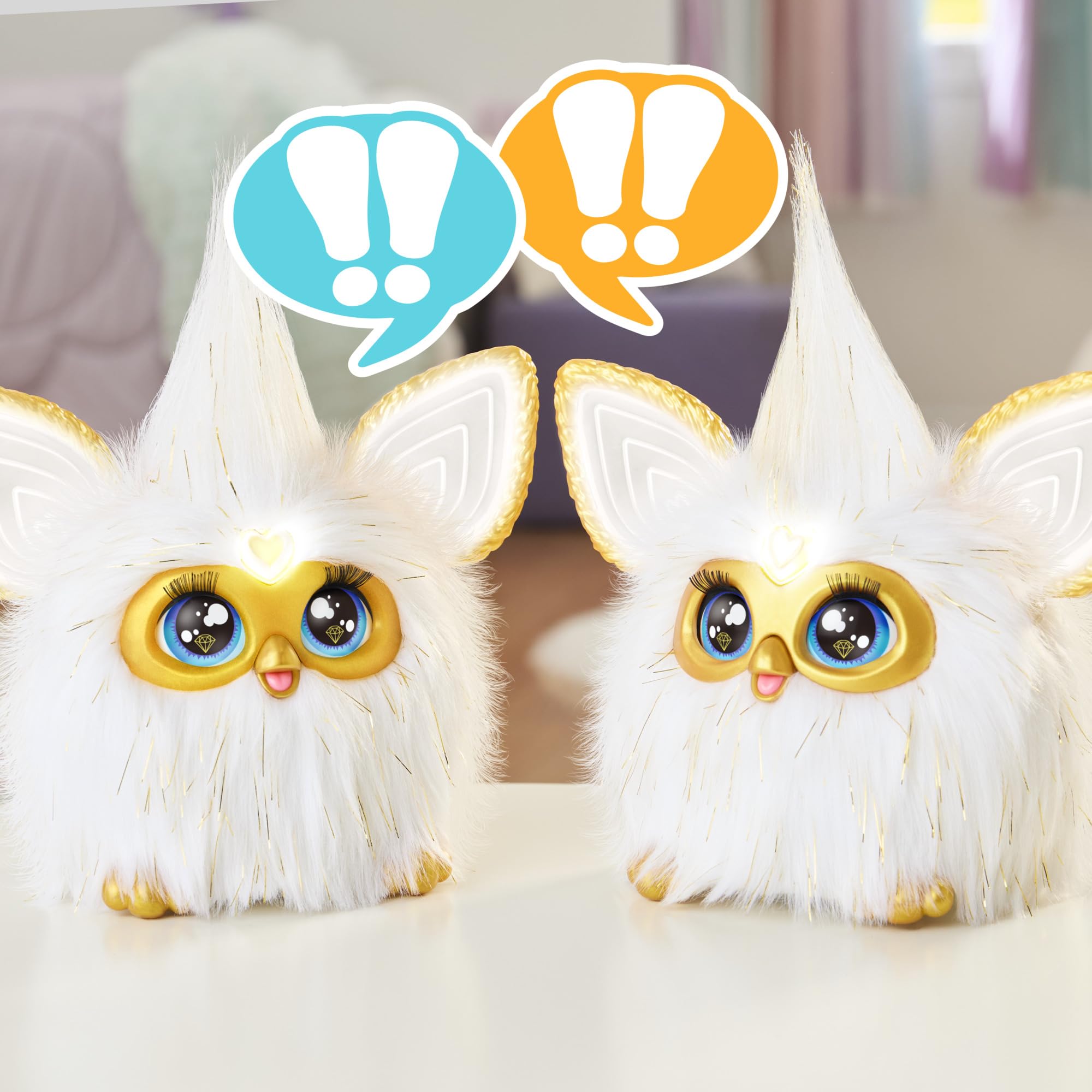 Furby Gold Glam Interactive Plush Toys for 6 Year Old Girls & Boys & Up, Voice Activated Animatronic, Speaks English & Furbish, White, Christmas Stocking Stuffers (Amazon Exclusive)