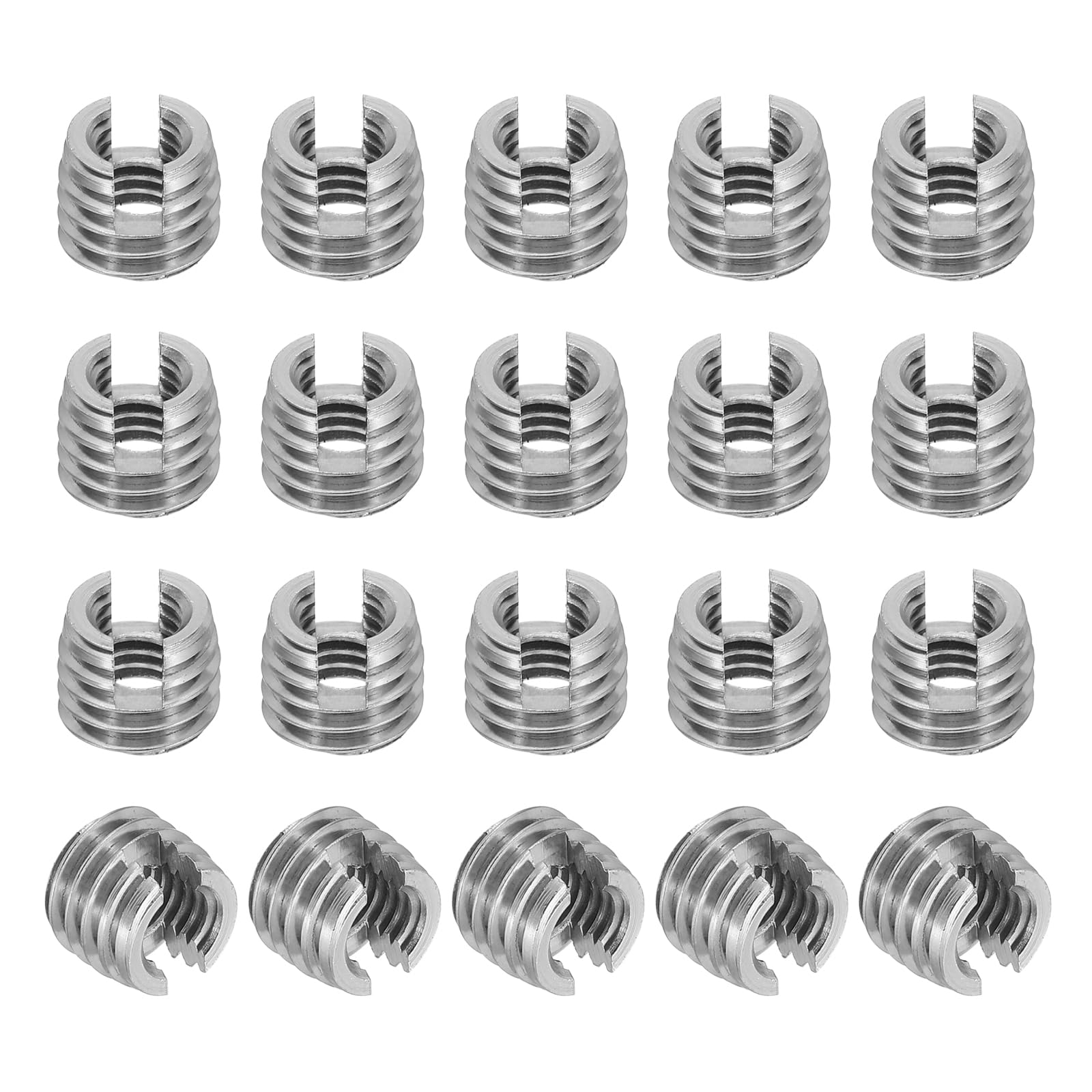 PATIKIL Self-Tapping Threaded Inserts, 20 Pcs M6 x M10 x 8mm 303 Stainless Steel Thread Adapter Reducer Slotted Screw Repair Inserts Nuts Sleeve