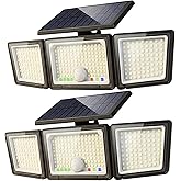 Solar Motion Sensor Light Outdoor, 3500LM 286 LED Solar Outdoor Lights with Power Display & Mode Indicators - 6500K Adjustabl