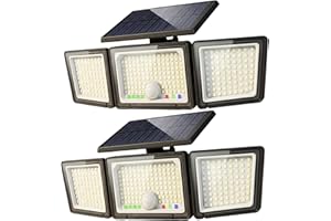 Solar Motion Sensor Light Outdoor, 3500LM 286 LED Solar Outdoor Lights with Power Display & Mode Indicators - 6500K Adjustabl