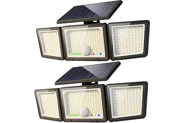 Solar Motion Sensor Light Outdoor, 2500LM 286 LED Solar Outdoor Lights with Power Display & Mode Indicators - 6500K Adjustabl
