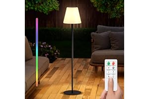 GGII Solar Outdoor Floor Lamp USB Rechargeable Cordless Dimmable RGB Warm White LED Lights for Yard Garden Patio Round Base 59 inch Black