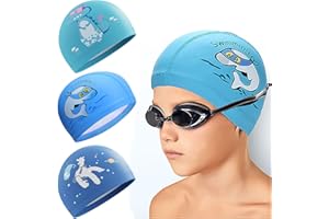 Swimming Cap, 3 Pieces Comfortable Cartoon Swimming Cap Kids, Durable Swim Cap Kids, PU Waterproof Kids Swimming Cap Swim Cap