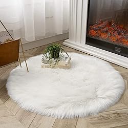 Latepis White Round Rug 3ft Faux Sheepskin Fur