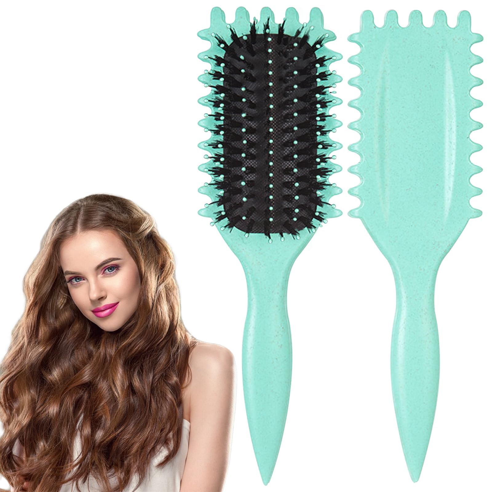 SJJZLZL Curl Defining Brush, Green - Hair Brush for Combing and Shaping detangle hair brush Men's and Women's Curls to Reduce Pulling,Nylon Bristles, Oblong, Flexible, Curl Enhancing (green)