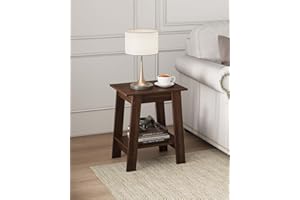 Farmhouse 2-Tier Storage End Table, Compact Side Table & Nightstand for Small Spaces, Easy Assembly Walnut Finish End Tables 