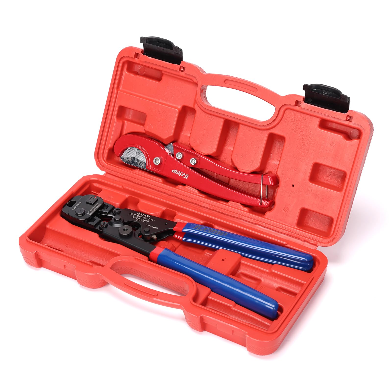 iCrimp PEX Cinch and Removal Tool Set, Crimping Tool for ASTM F2098 Stainless Steel Clamps up to 32mm, with Tubing Cutter for PEX Plumbing Installations