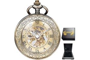 DerMacht Mechanical Pocket Watch, for Men Women Special Magnifier Half Hunter Engraved Case Roman Numerals with Chain