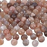 PH PandaHall 90ppcs 4mm Stone Beads, Natural Moonstone Beads Faceted Round Gemstone Bead Round Loose Spacer Crystal Bead for Necklaces Bracelets Earrings Chokers Bangles Crafts Making