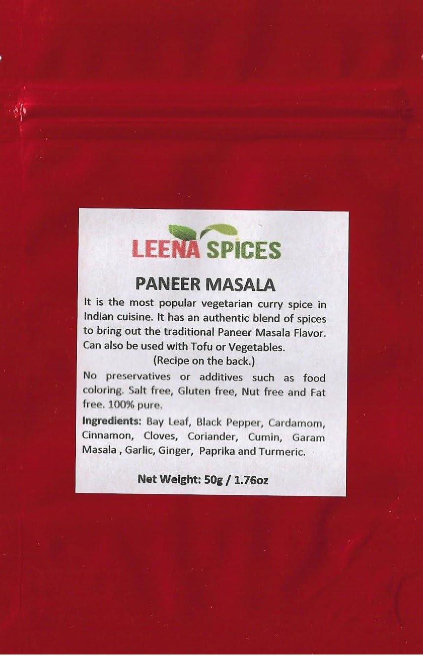 Leena SpicesShahi Paneer Cheese Masala – Gluten Free Spice Blend – No Salt, Color Or Presative Mix - Enjoy Indian Tikka Mattar Mutter Fresh Curry - Authentic Pure Quality Seasoning Product.
