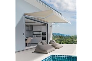 CANOPEE Manual Retractable Awning for Patio, Outdoor Patio Awning with 300g/m² UV & Water-Resistant Fabric, Sunshade Shelter with Crank Handle & Durable Aluminum Frame (Beige, 9.7 × 8.2 FT)