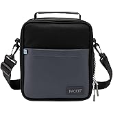 PackIt Freezable Upright Lunch Box, Black/Gray, Engineered with ECOFREEZE+ Technology: Triple Layered Protection for Ultimate Cooling, with Removable Crossbody Strap, Fresh Food On the Go